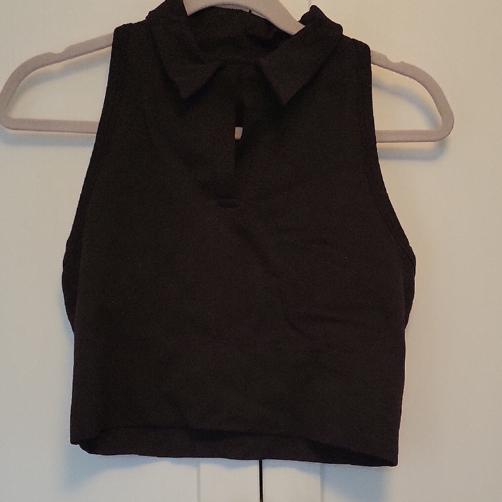 Athleta Aurora Black Crop Polo Medium